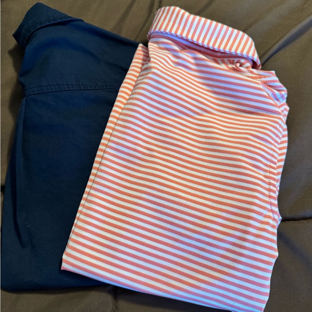 Striped Peach/Coral  and White Shirt with Navy long sleeve shirt
